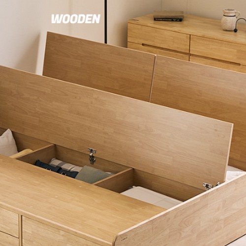 핀란디아 우든 원목 무헤드 빅수납 침대 Q (드림온M20메모리폼)_이미지