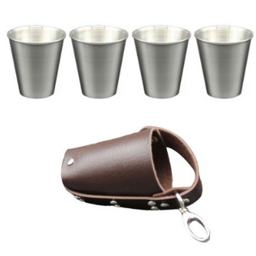 캠핑 소주컵 세트 4p 가죽 케이스