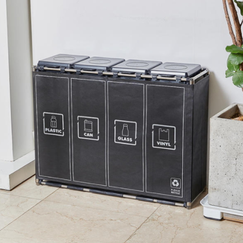 커버 사각 재활용 분리수거함 4단 블랙