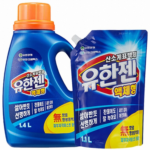 유한젠 산소계표백제 액체형 1.4L + 리필 1.1L [본품1개+리필1개]