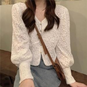시보리 퍼프 깃털 가디건 LL-O108 시보 디건 퍼프가디건 수술가디건 깃털가디건 크롭가디건