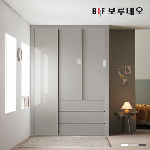 BIF보루네오 샤인 3단서랍 여닫이 작은방 붙박이장 (190cm)_이미지