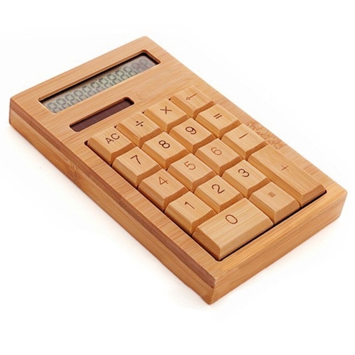 ISA 태양광 12자리 직사각 대나무 원목계산기