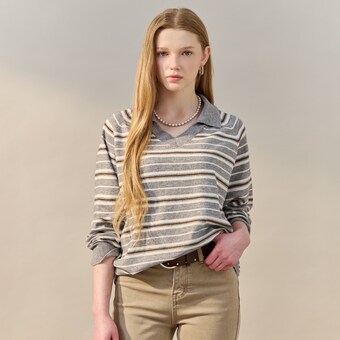마쟈 멀티 스트라이프 오픈 카라 니트 <b>ZF</b>03QK001NA