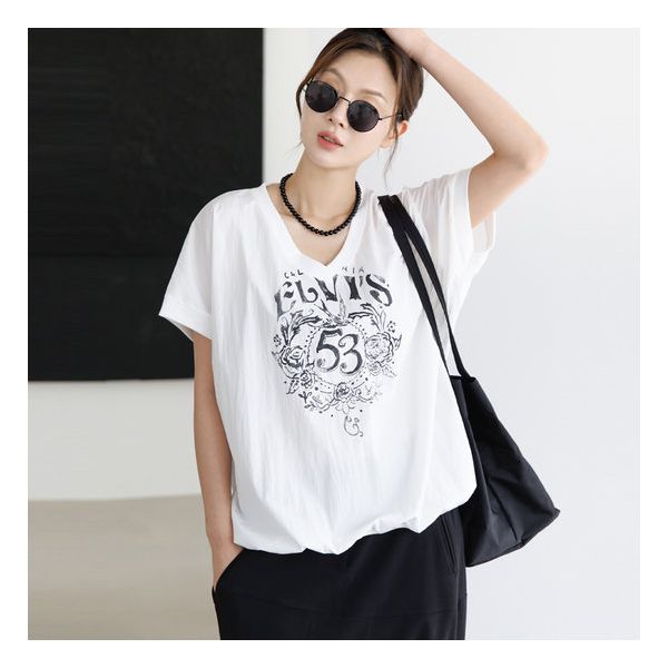 하루메이비 10%중복쿠폰브이넥 바스락 레터링 티셔츠 KN146 287695