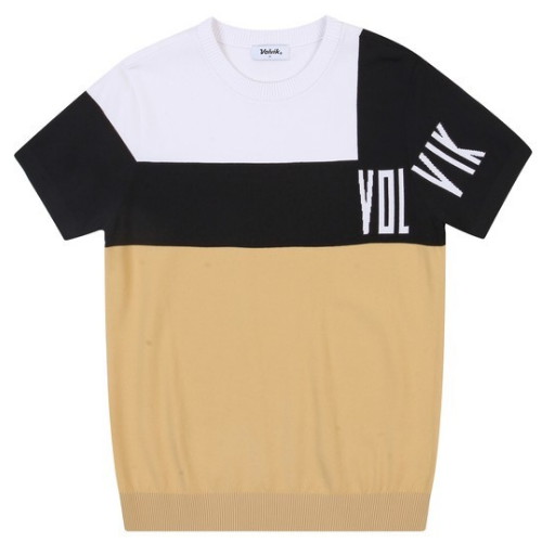 볼빅 컬러블럭 반팔 라운드 니트 VLKTN402