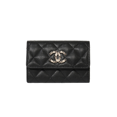 샤넬 23K 똑딱이 카드지갑 블랙 은장 AP3608