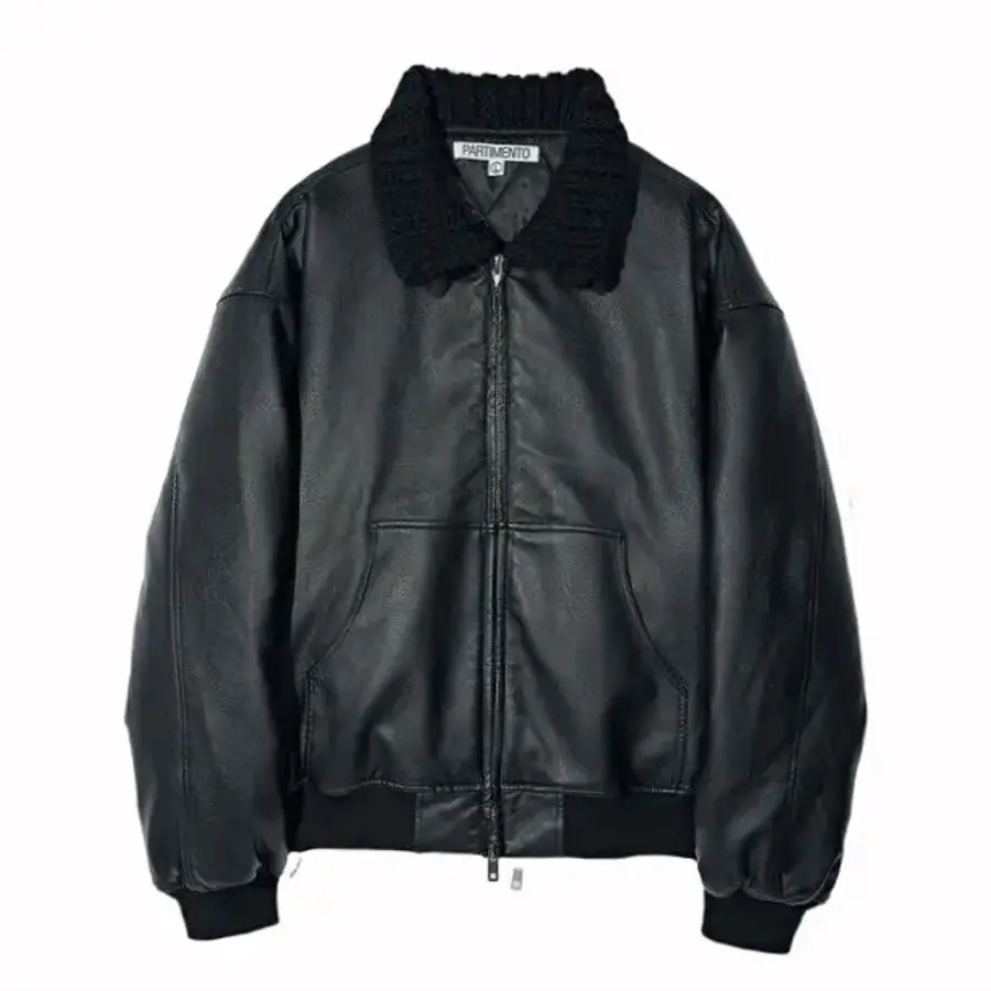 �ĸ�Ƽ���� Handmade Knit Collar Leather Quilted Jumper Black 3587056