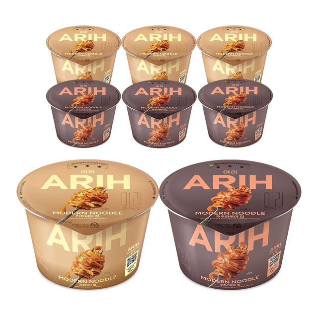 아리 모던누들 간장버터 컵 125g 4개 + 아리 모던누들 후추라볶이 컵 130g 4개