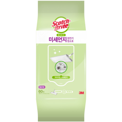 3M 스카치브라이트 베이직 미세먼지 정전기 청소포 표준형 60매 (1개)_이미지