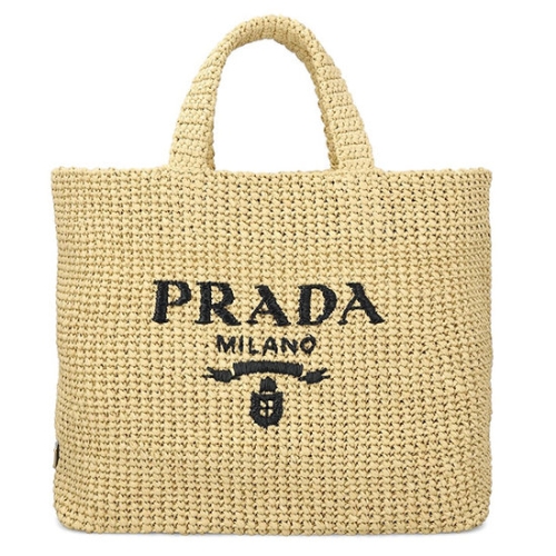 프라다 로고 엠브로이더드 패브릭 더블 탑 핸들 토트백 1BG3922C2T