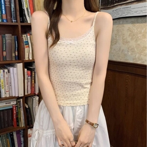Y2K 엄지척 꽃무늬 플라워 레이스 끈나시 이너 티셔츠_19614309_667501_이미지