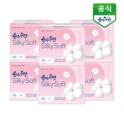 깨끗한나라 순수한면 실키소프트 중형 16개 (6팩(96개))