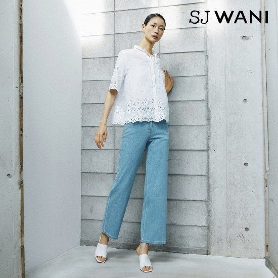 SJ.WANI 여성 프렌치 린넨 크롭 데님팬츠