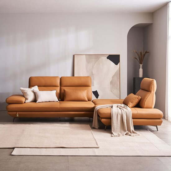 플랫 오픈코너 스윙 전체 천연가죽 소파 4인용