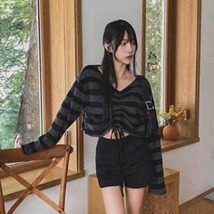 셀러허브 패션 VY 여자 셔링 브이넥 니트 티셔츠_WT33120_이미지