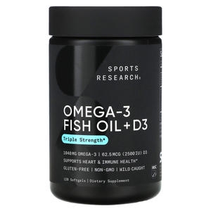스포츠리서치 오메가3 피쉬 오일 + D3 1040mg 120캡슐 (1개)_이미지