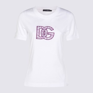 돌체앤가바나 화이트 프린트 로고 티셔츠 F8N08Z GDC6UW0800