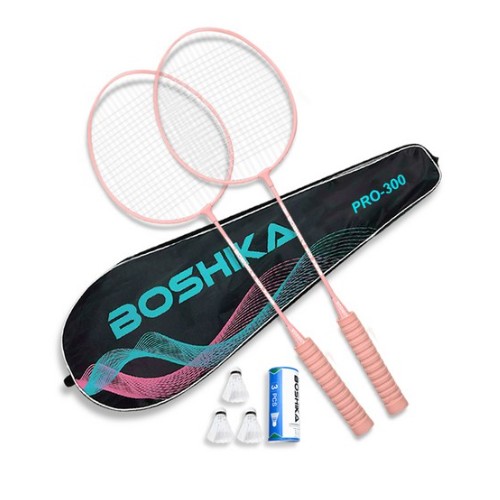 배곧인터내셔널 보시카 배드민턴 라켓 2p + 셔틀콕 3p + 가방 세트 PRO300 (핑크)_이미지