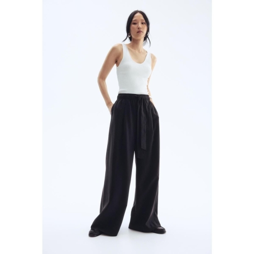 HM 여자 바지 팬츠 데일리 벨티드 와이드 블랙 1290779008