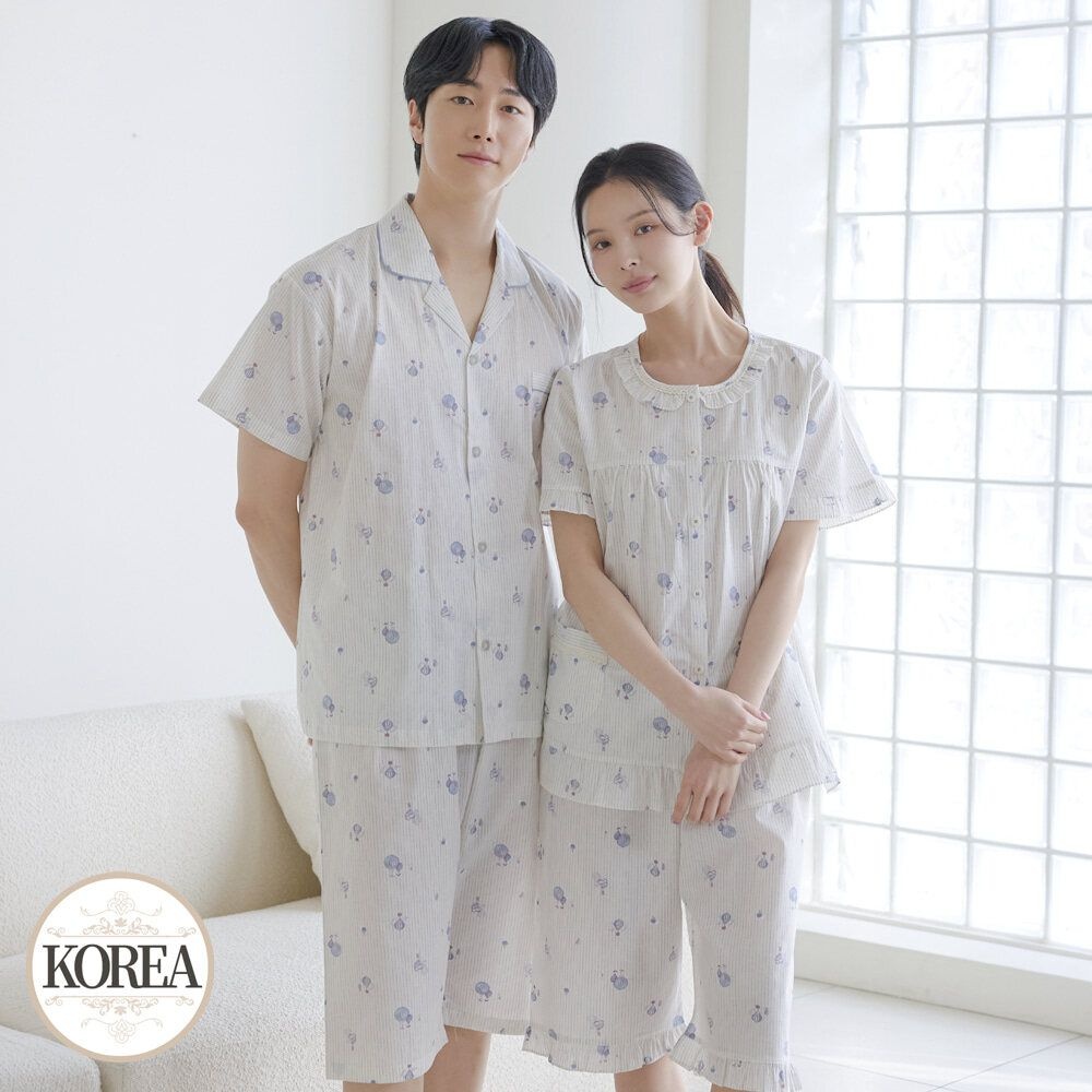 순면 커플 반팔 잠옷 반바지 파자마 여름 홈웨어 M2202-6202 M리브르
