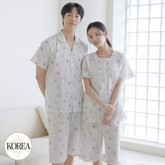 <b>토토</b>와모모 순면 커플 반팔 잠옷 반바지 파자마 여름 홈웨어 M2202-6202 M리브르
