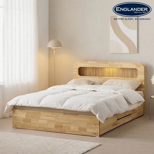 잉글랜더 러셀 템바보드 원목 4단 수납 침대 Q (독립스프링)_이미지