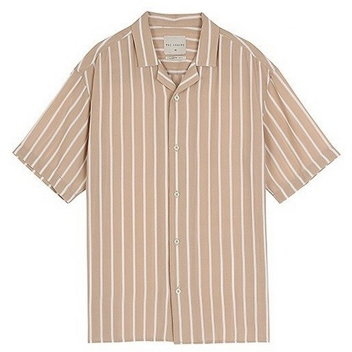 5부 폴리 루즈핏 스트라이프 셔츠 T192SH331P
