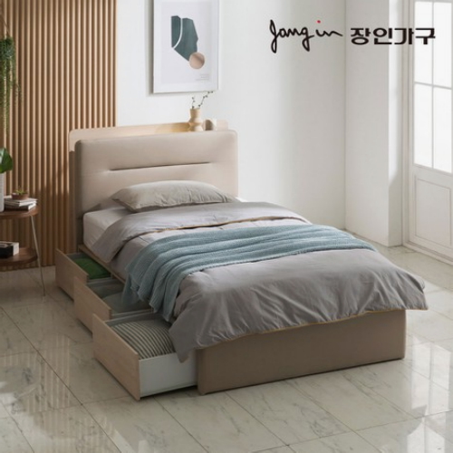 엘린 모션센서 가죽헤드 3서랍 수납 LED침대 SS