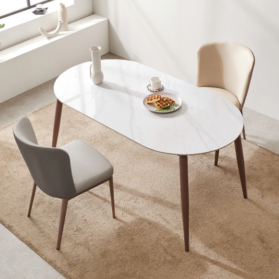 라로퍼니처 루카 유광 타원 포세린 통세라믹 식탁 1500 (의자2개)_이미지