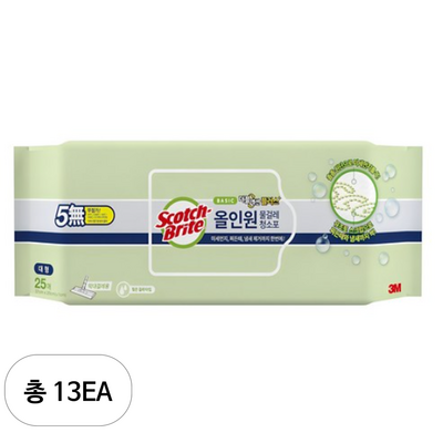 3M 스카치브라이트 올인원 베이직 더블액션 물걸레 청소포 플러스 대형 25매 (13개)_이미지
