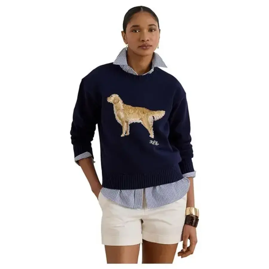 폴로랄프로렌 로렌 우먼 Intarsia-Knit 골든 Retriever 스웨터 리파인드 네이비 멀티 1165113