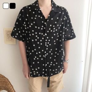 남여공용 오픈카라 별무늬 캐주얼 긴팔 셔츠 KSM-SHH-SA04