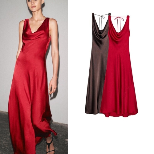 나시 언밸런스 밑단 셔링 어깨끈 롱 원피스 여성 자라 ZARA 봄 여름 2590987