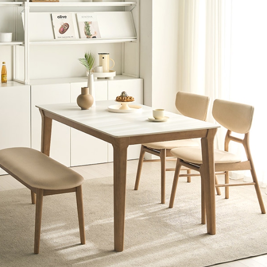 스칸디나 멜리토 포세린 통세라믹 원목 식탁 1400 (의자2개+벤치1개)_이미지