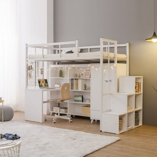 플라망 업다운 높이조절 수납계단 철제 벙커침대 SS (매트별도)_이미지