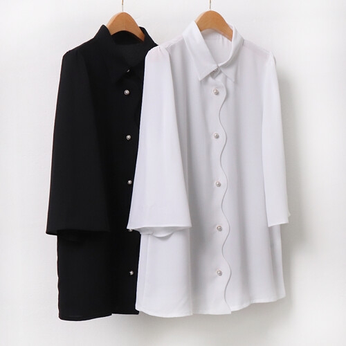 빅사이즈사랑해요 9277L208 펄 웨이브 블라우스 BG