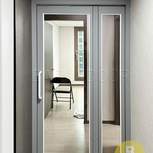 바른도어 연그레이 투명강화유리 폴딩스윙중문