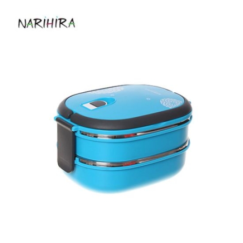 스텐 패션 런치박스 타원 2단 블루