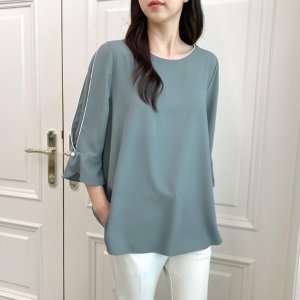 수프 KDH312A튼애이 블라우스 슬리브 노카라 오버핏 비즈펄 링 여성