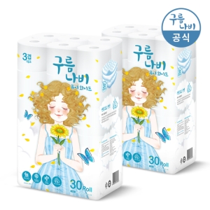  그랜드유니버셜트레이딩코리아 구름나비 퓨어화이트 천연펄프 3겹 18m (30롤) [2팩] 상품이미지
