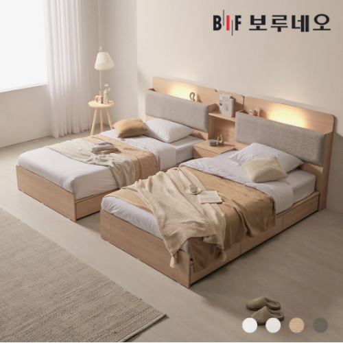 미오Po LED 3서랍 수납 트윈 침대 SS+협탁