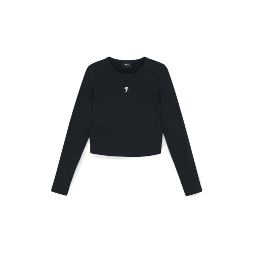 MLB 여성 베이직 슬림 크롭 골지 긴팔 티셔츠 3FTSB0361-10BKS