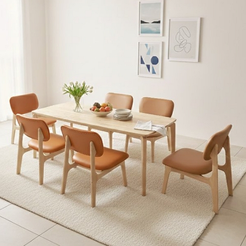 보루네오하우스 버디 원목 낮은 식탁 1850 (의자6개)_이미지