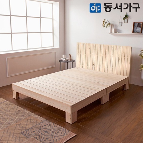 힐링 편백나무 헤드형 통원목 침대 K