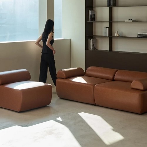 휴도 이상의 동백 무빙 틸팅 모듈 가죽 소파 3인용 (스툴포함)_이미지