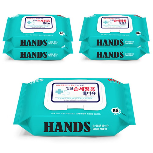 티엔비 하비앙쥬 손세정 물티슈 캡형 80매 (5팩)