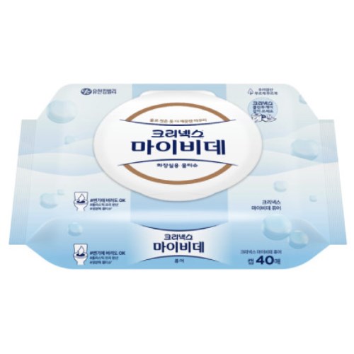 크리넥스 마이비데 퓨어 화장실용 물티슈 캡형 40매 (9팩)_이미지