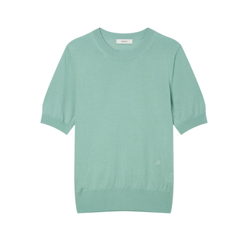  헤지스레이디스 여성 그린 FINE WOOL 라운드넥 반팔 스웨터HSSW4BC13E2