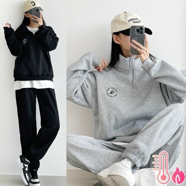 기모 카리지 반집업 조거세트 트레이닝세트 조거팬츠 겨울츄리닝 카라맨투맨 자수 캐 946731